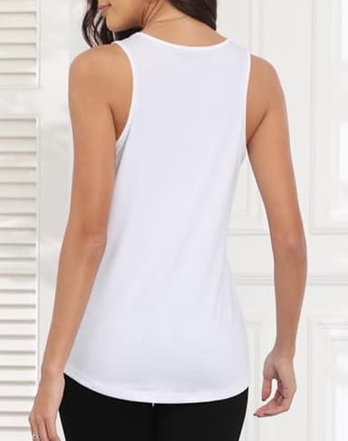 Smile Fish Women Scoop Neck Flowy Loose Fit Tank Top Sleeveless Summer Tops Shirts Cotton White,L - Image 2