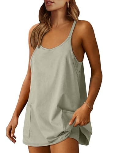 ANRABESS Women Athletic Dress Summer Tennis Workout Active Sports Mini Romper Dress Built in Shorts Travel Vacation Clothes Light Grey Small - Image 1