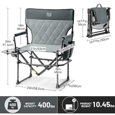 TIMBER RIDGE Aluminum Camping Directors Chair with Side Table Pocket, Portable Folding Chair, Heavy Duty Lawn Chair for Fishing Trip Picnic Concert Outdoor 400lbs, Grey 2 Pack - Image 3