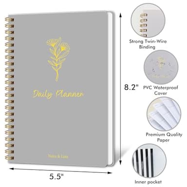 Undated Daily planner, Simplified To Do List Notebook with Hourly Schedule, Easily Organize Your Daily Tasks and Agendas, 5.5" x 8.2" - Silver - Image 3