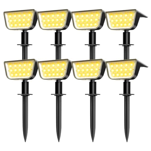 OUGELEE Solar Spot Lights Outdoor, Ultra Bright Solar Garden Lights Warm White, IP68 Waterproof Landscape Spotlights, 800LM 2700K for Yard Garden Wall Driveway, 8 Pack