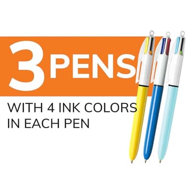 BIC 4-Color Retractable Ballpoint Pen, Long-Lasting Ink and Comfortable Wide Barrel, 3-Count Pack in Assorted Ink - Image 3