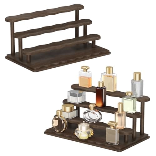 NAVKONY (8TIER 2 PACK) Wooden Display Risers,Tiered Perfume Cologne Organizer for Men, Display Stand for Cupcake, Fragrance, Skincare, Pop Figures, Perfume Organizer for Women, Display Shelf for Bedroom Decor - Image 1
