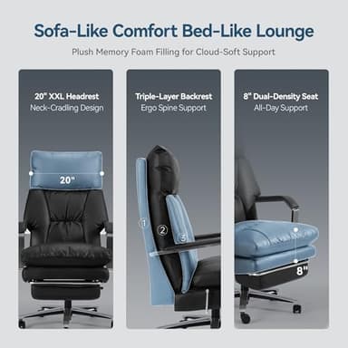 OKUP Reclining Office Chair with Footrest - 25.6" Wide Seat & Adjustable Seat Depth, Big and Tall High Back Leather Executive Home Office Desk Chair 400lbs, Black - Image 5