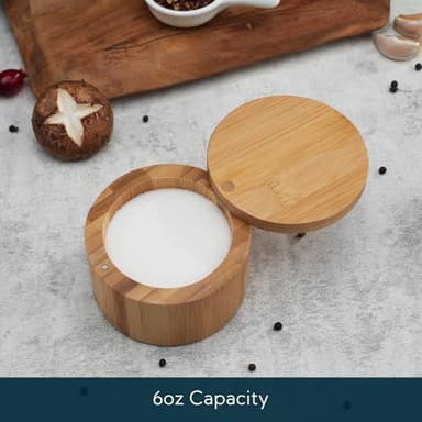 KITCHENDAO Bamboo Salt Cellar Bowl Box，Elegant Kitchen Container Holder with Swivel Magnetic Lid to Store Pepper Spice Bath or Favorite Seasonings, 6oz - Image 2