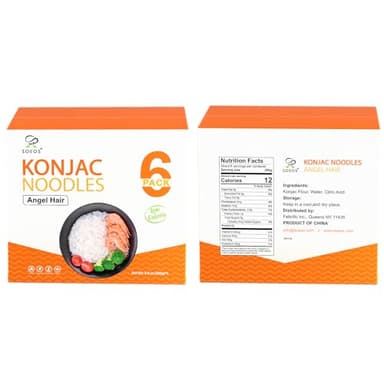 Soeos Konjac Noodles, Angel Hair Pasta, Low Calorie, Low Carb, Keto and Paleo Friendly Shirataki Noodle, Gluten-Free, Fat Free, Sugar Free, Vegan, 8.8 oz (250g)*6 Pack - Image 2