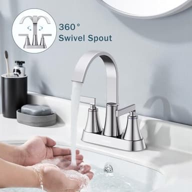 Centerset Bathroom Faucet, 2-Handle Bathroom Faucets, HURRAN 4 Inch Bar Sink Faucet, 1.2 GPM Flow Rate, Lead-Free, Chrome - Image 2