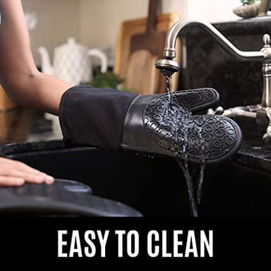 HOMWE Silicone Oven Mitts and Pot Holders, 4-Piece Set, Heavy Duty Cooking Gloves, Kitchen Counter Safe Trivet Mats, Advanced Heat Resistance, Slip-Resistant Textured Grip, Black - Image 6