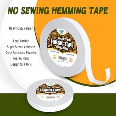 TSSART Fabric Tape M15 - Sticky Double-Sided Tape Strong Adhesive Cloth Leather Tape Press-on Tape, No Sewing or Ironing, Gluing, Alterations and Hemming - 1/4inch Wide 180FT Long - Image 2