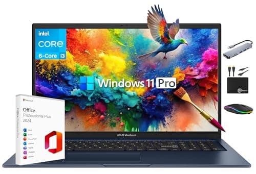 ASUS Vivobook 2025 17.3" FHD IPS Business Laptop, 16GB RAM, 1TB Storage (512GB SSD + 500GB Ext), 6-Core Intel i3 Processor, Lifetime Office 2024 Copilot AI, Wi-Fi 6E, MarxsolAccessory, Win 11 Pro - Image 1