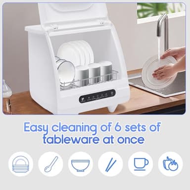 JLYNOWPT Countertop Dishwasher Portable Dishwasher with 5L Built-In Water Tank Mini Dish Washer with 5 Washing Programs and 360° Dual Spray for Small Apartments and Rvs - Image 7