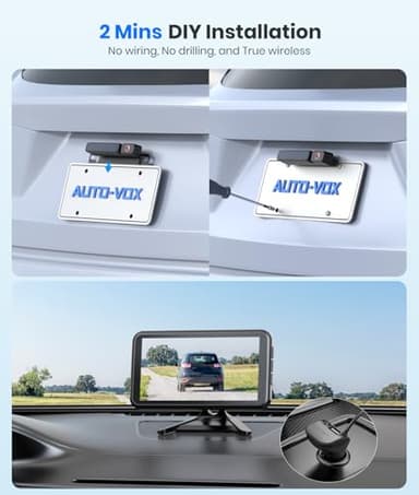 AUTO-VOX Solar Wireless Backup Camera with 5" 1080P Monitor: 5000mAh Battery 2 Mins DIY Installation & 2 Split Screen Back Up Camera, IP69K Waterproof Reverse Camera for Car, Van, SUV, Truck, Trailer - Image 2