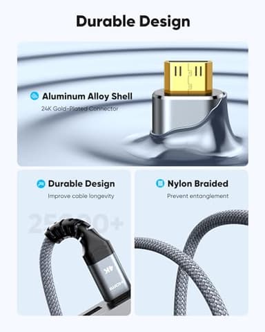 Highwings Mini HDMI to HDMI Cable 10FT, 4K 60Hz High Speed HDMI to Mini HDMI Cable Male Bi-Directional 2.0 Cord, for HDTV, Tablet, Camera and Camcorder [Aluminum Shell, Nylon Braided] - Image 4