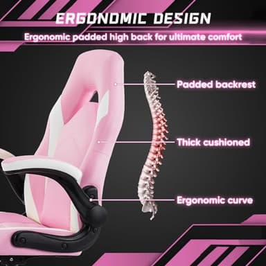 DUMOS Ergonomic Computer Gaming Chair - Home Office Desk with PU Leather Lumbar Support, Height Adjustable Big and Tall Video Game with Flip-up Armrest, Swivel Wheels for Adults - Image 4