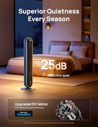Dreo Tower Fan and Heater Combo, 29.2ft/s Standing Fans for Bedroom, 17 Levels, 6 Modes, 120° Oscillation, 42 Inch, 12H Timer, 25dB Quiet, with Remote, for Office, Large Room, Silver - Image 6