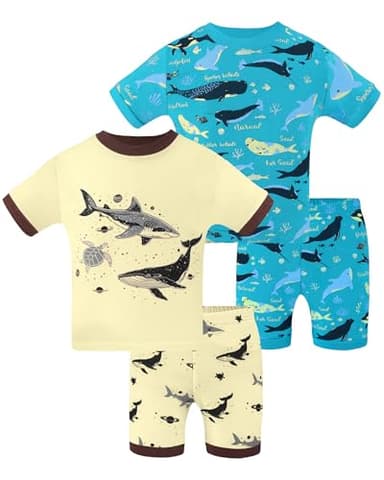 DAUGHTER QUEEN Whale Pajamas for Little Boys Summer Pjs 4T Toddler Kids 4 Piece 100% Cotton Short Sleeve Pj Sets Fish Sleepwear Jammies Shark Clothes Size 4 Years Old XS - Image 1