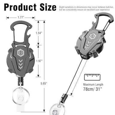 Autonomier 2Pack Heavy Duty Retractable Keychain, Tactical ID Badge Holder Reel Carabiner Clip with Magnetic Closure for Men, Unbreakable Sandwich Construction with 31" Dyneema Cord, Bearing 25oz - Image 4