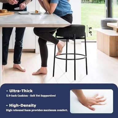 SoarFlash Modern Rotatable Bar Stools Set of 2, 30" Sherpa Swivel Counter Height Stools with Round Soft Padded Boucle Backless Seat, Black - Image 9