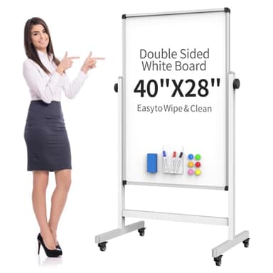 40x28 Inches Mobile Whiteboard, Double Sided Magnetic Dry Erase Board Height Adjustable Whiteboard with Stand for Home Office Classroom - Image 1