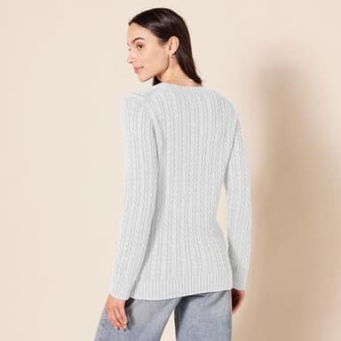 Amazon Essentials Women's Soft Fisherman Cable Long-Sleeve Crewneck Sweater (Available in Plus Size), White, Small - Image 3