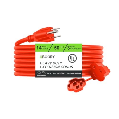 UBOORY Outdoor Extension Cord Waterproof 50 FT, Orange 14/3 SJTW Heavy Duty, Flexible 100% Copper 3 Prong Extension Cord for Lawn, Garage,UL Listed - Image 1