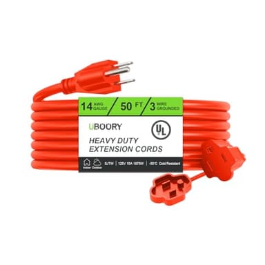 UBOORY Outdoor Extension Cord Waterproof 50 FT, Orange 14/3 SJTW Heavy Duty, Flexible 100% Copper 3 Prong Extension Cord for Lawn, Garage,UL Listed - Image 1