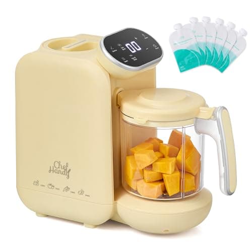 Chefhandy Baby Food Maker, Steamer & Blender with Stainless Steel Basket, Puree Maker with Auto/Manual Blend, Bottle Warmer & Sterili-zer, Safe & Easy-to-Clean Compact Baby Food Processor (Yellow) - Image 1