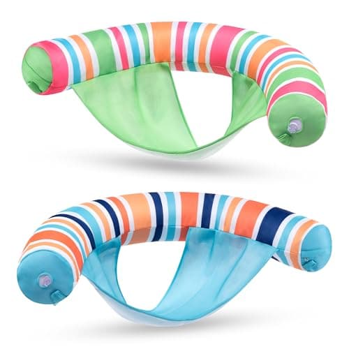 SLOOSH Inflatable Pool Floats Chairs Adults, 2 Packs Floating Noodle Chair with Stripes Design Soft Fabric Covered with Sling for Swimming Pool Water Party Summer Lake,Blue,Green - Image 1