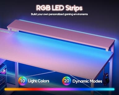 MOTPK 40 Inch Small Gaming Desk with Storage & Led Lights, Computer Desk with Power Outlet & Shelf, Reversible Gamer Desk with Adjustable Monitor Stand, Carbon Fiber Texture Pink - Image 4