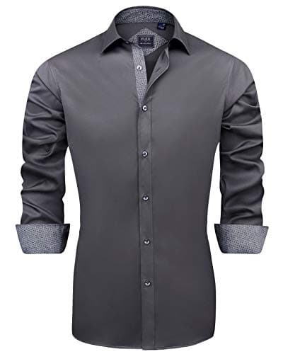 J.VER Mens Dress Shirts Stretch Wrinkle Free Button Down Shirt Casual Long Sleeve Business Formal Stylish Tops Grey XL Tall - Image 1