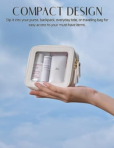 Small Cosmetic Bag for Purse Mini Makeup Bag for School Cute Clear Make Up Pouch for Travel Tiny Leather White Make Up Organizer Case for Backpack Toiletry Bag Waterproof Square Pouch with Zipper - Image 5