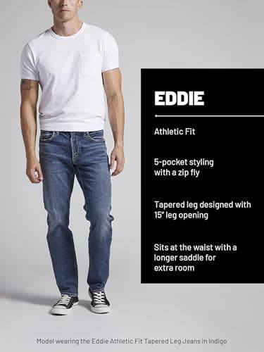 Silver Jeans Co. Men's Eddie Athletic Fit Tapered Leg Jeans, Dark Wash SOC344, 42W x 34L - Image 4