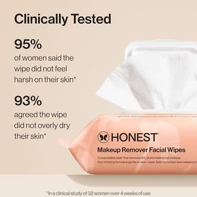 Honest Beauty Fragrance Free Cleansing Makeup Remover Facial Wipes | Plant Based, Hypoallergenic, Gentle for Sensitive Skin | 90 Count - Image 8