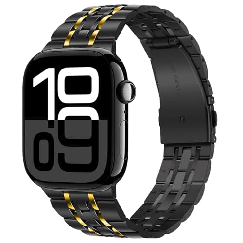 Tasikar Band Compatible with Apple Watch Band 42mm(Series 11/10) 41mm 40mm 38mm Men Women Strap Stainless Steel Metal Bracelet Compatible with iWatch SE Series 11 10 9 8 7 6 5 4 3 2 1, Black-Gold - Image 1
