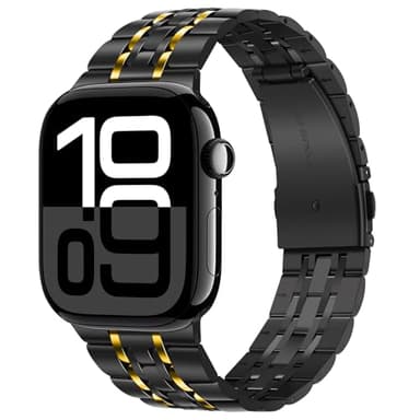 Tasikar Band Compatible with Apple Watch Band 42mm(Series 11/10) 41mm 40mm 38mm Men Women Strap Stainless Steel Metal Bracelet Compatible with iWatch SE Series 11 10 9 8 7 6 5 4 3 2 1, Black-Gold - Image 1
