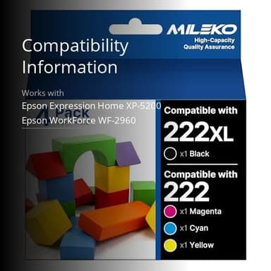 222XL Ink Cartridges Combo Pack Remanufactured Replacement for Epson 222 Ink Cartridges for Epson 222 XL 222XL for Epson XP-5200 Printer for Workforce WF-2960 Printer (4 Pack, 222 Ink) - Image 3