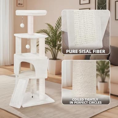 HUITREE 45in Cat Tree Tower with Big Condo for Indoor Kitten,Cat Tower with Scratching Post,Scratching Board and Cat Toys,Multi-Level,Small Space,Transformer Cat Tree, Beige(New) - Image 4