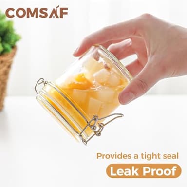 ComSaf 8oz Small Airtight Glass Jars Set of 6 with Lid Food Storage Jar Round, Mini Storage Container with Clear Preserving Seal Wire Clip Fastening for Kitchen Canning, Jam, Spice, Honey, Mason Jars - Image 6