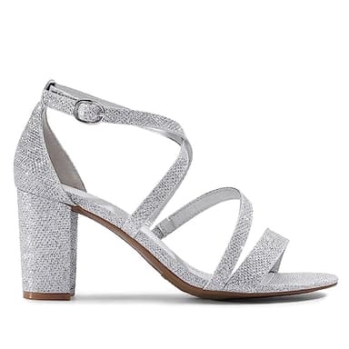 DREAM PAIRS Women’s Ankle Strap Dress Pump Low Chunky Heel Sandals,Size 8W,Silver-Glitter,MADISON - Image 7