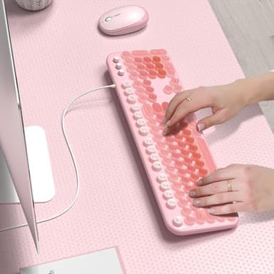 MOWUX Wired Keyboard with Backlit, Light Up Computer Keyboards with Multimedia Keys, Full Size Wired Keyboard with Illuminated LED, Plug and Play, Anti-Wear Letters for Laptop, Desktop- Pink Colorful - Image 3