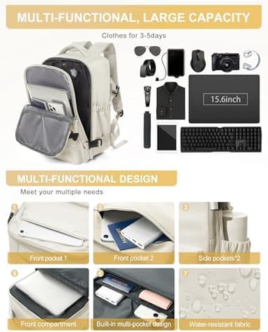 winspansy Small Travel Backpack Storage Vacuum Compression Bags with Pump for Travel Storage Carry on Business Day Vacpack Backpack for Women Men with Vacuum College Bag Beige - Image 6