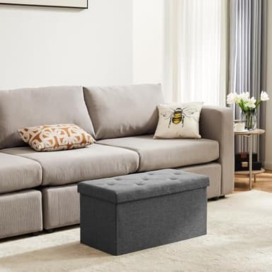 DUMOS 30in Foldable Storage Ottoman Bench, Storage Chest, End of Bed Foot Rest Stool with Padded Seat, Bedroom Bench for Living Room, Bedroom, Support 660lbs, Grey - Image 6