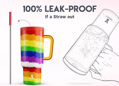 Meoky 40 oz Tumbler with Handle and Straw, Tumbler with Lid and Straw, Insulated Stainless Steel Travel Mug, 100% Leak-proof, Keeps Cold for 34 Hours (Rainbow Flag) - Image 3