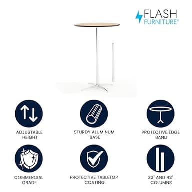 Flash Furniture Lars 30'' Round Wood Cocktail Table with 30'' and 42'' Columns, Adjustable Wood Standard or Bar Height Tall Round Table for Events or Home Use, Natural - Image 4