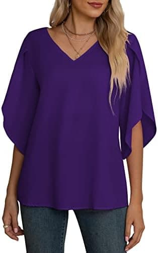Jouica Women's Fall Casual 3/4 Ruffled Sleeve Chiffon Blouse Tops for Women - Image 6