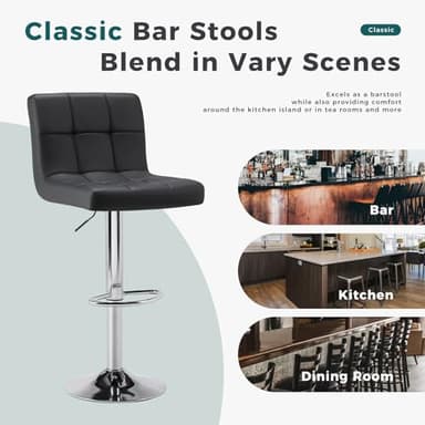 SMUG Bar Stools Set of 4, PU Leather Adjustable Swivel Barstools with Back, Armless Hydraulic Kitchen Counter Height Bar Stools, Thickened Seat Cushion Square Island Barstools - Image 6