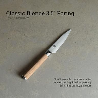Shun Classic Blonde 3.5" Paring Knife, Handcrafted Japanese Vegetable & Fruit Knife, VG-MAX Core with Damascus Stainless Steel Cladding, Pakkawood Handle, Small Tool for Peeling, Coring & Cutting - Image 2