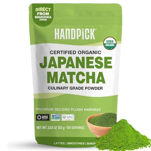 HANDPICK Japanese Organic Matcha Green Tea Powder (100 Servings) - Authentic Premium Second Flush Harvest | Resealable Ziplock Pouch - Image 1