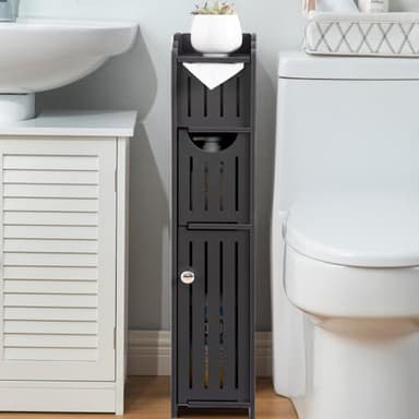 AOJEZOR Bathroom Storage Cabinet: Small Bathroom Storage Cabinet - Toilet Paper Holder Fit for Mega Roll,Black - Image 3