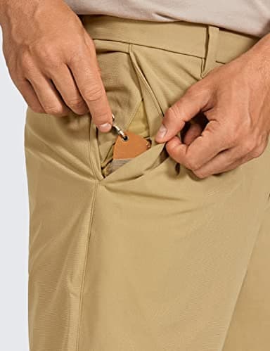 CRZ YOGA Men's All Day Comfy Golf Shorts - 7" Stretch Lightweight Flat Front for Casual Work with Pockets Khaki Sand 34W x 7L - Image 3